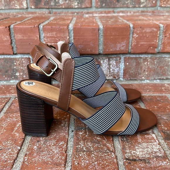Market & Spruce Nicole Striped Elastic Strap Block Heel Women's Size 10 - Picture 1 of 7
